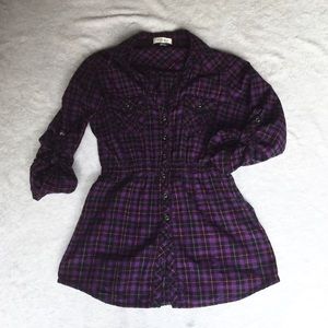 Long Flannel Snap Front Blouse